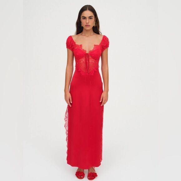 NEW FOR LOVE & LEMONS Casey Maxi Dress in Red - Picture 3 of 17